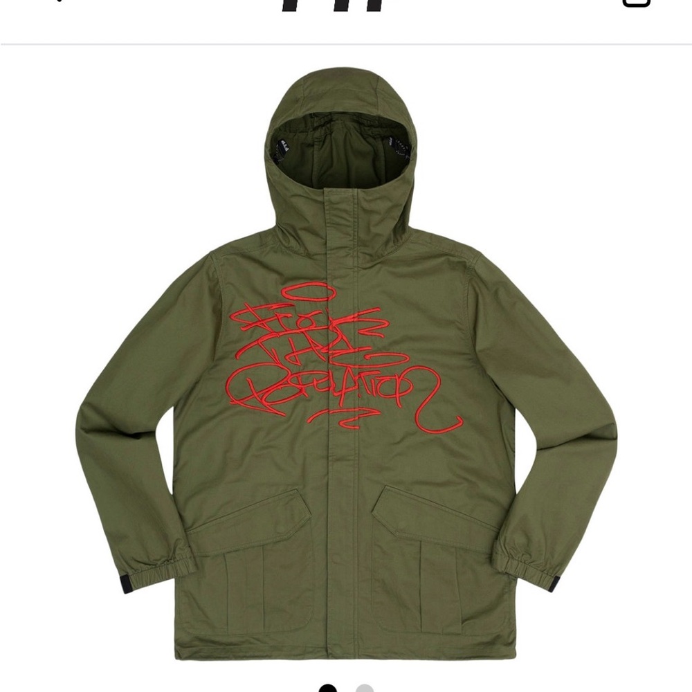 FTP Olive Green Hooded Jacket with graffiti and back FTP patch